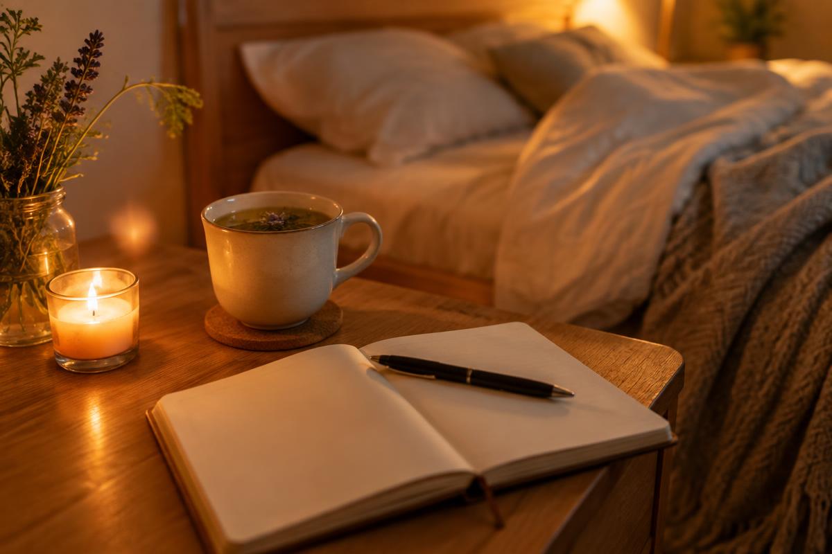 Kräutertee und Kerze am Abend – Hausmittel gegen Einschlafprobleme in den Wechseljahren