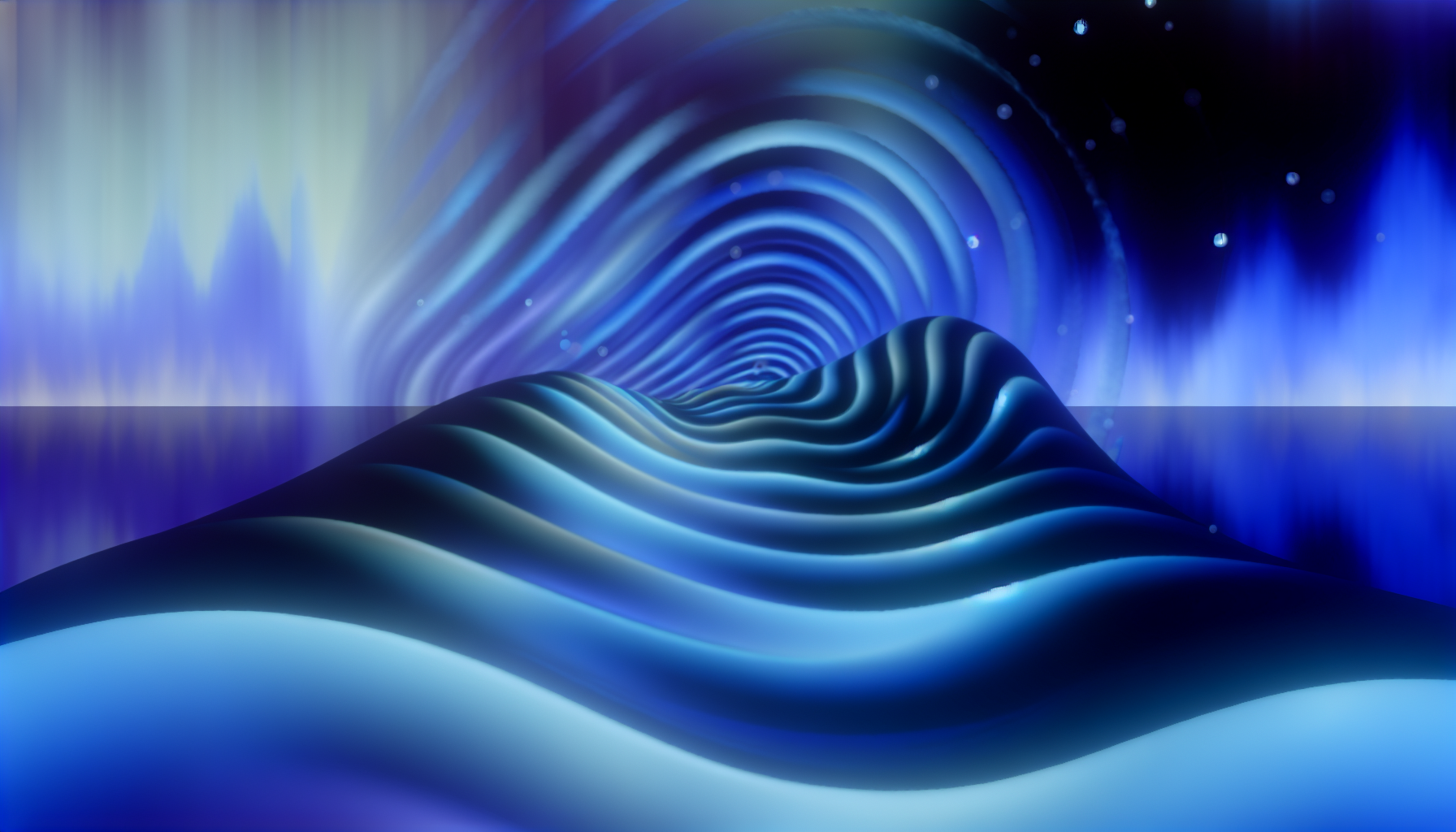 Grundlagen der Hypnose und Selbsthypnose Stellen Sie sich eine surreale Umgebung tiefer Hypnose vor. Abstrakte Muster wirbeln in einer Wellenformation, eine Darstellung des Geistes, der in einen tiefen und fesselnden Trancezustand eingetaucht ist. Die Szene ist ruhig und gelassen, mit einer Farbpalette aus Blau- und Lilatönen, die ein Gefühl von Ruhe und Geheimnis vermittelt.