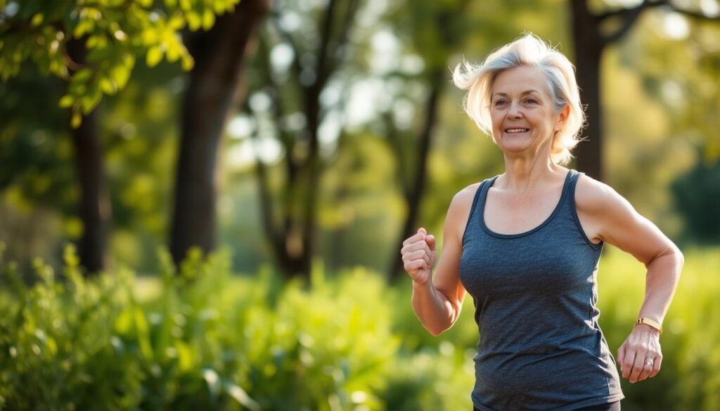 Frau beim Sport als Teil eines gesunden Lebensstils während der Wechseljahre Frau beim Sport als Teil eines gesunden Lebensstils während der Wechseljahre